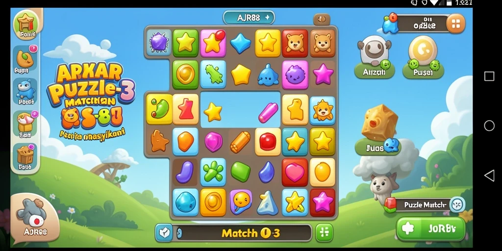 Tampilan menarik dari antarmuka AJR88 saat bermain Puzzle Match-3.
