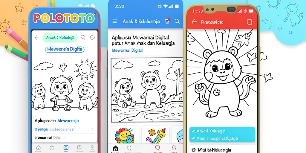 Antarmuka aplikasi POLOTOTO dengan gambar yang siap diwarnai.